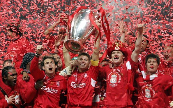 Liverpool's captain Steven Gerrard holds